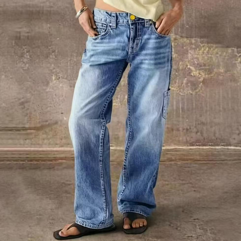 👖✨ Jeans för damer med avslappnad passform och raka ben – stretchjeans med hög midja för bekvämlighet i vardagen
