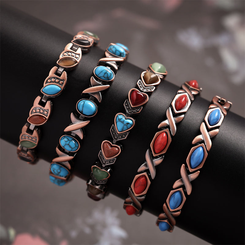 📿 50% RABATT NU! ✨ Antikt Kopparfärgat Magnetiskt Stenarmband – Vintage Finish & Ädelstenar – Perfekt för Vardag & Fest – Unisex Design 💎