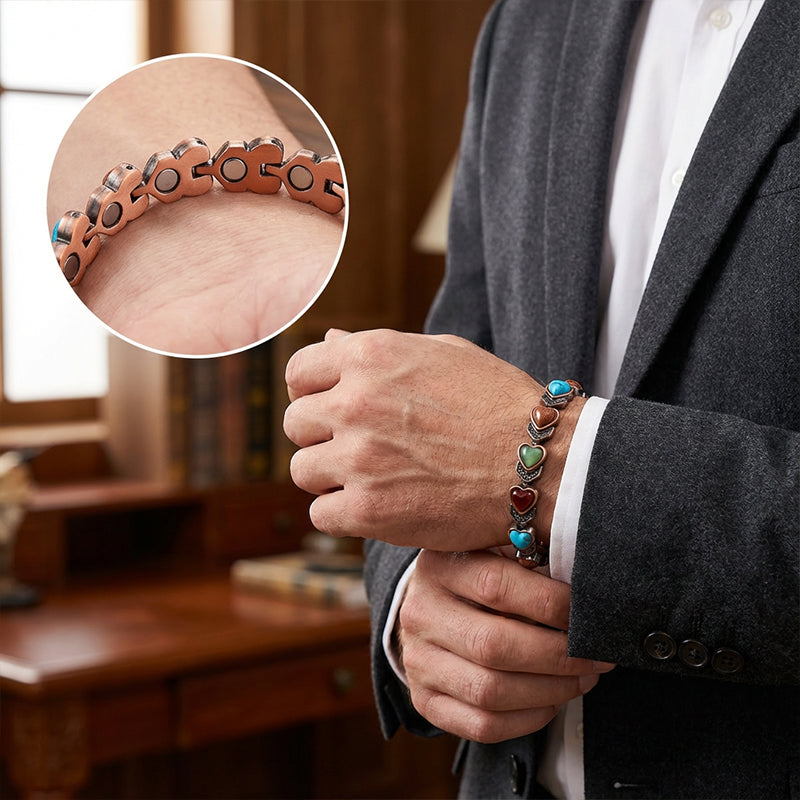 📿 50% RABATT NU! ✨ Antikt Kopparfärgat Magnetiskt Stenarmband – Vintage Finish & Ädelstenar – Perfekt för Vardag & Fest – Unisex Design 💎