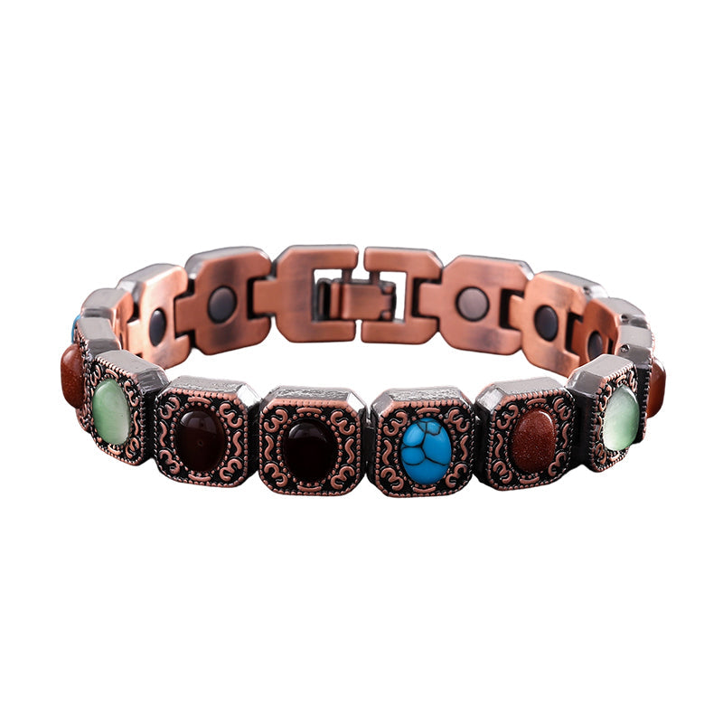 📿 50% RABATT NU! ✨ Antikt Kopparfärgat Magnetiskt Stenarmband – Vintage Finish & Ädelstenar – Perfekt för Vardag & Fest – Unisex Design 💎