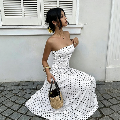 🎉 Rea 2026 – Över 46 000 sålda!💞 Off-shoulder-klänning med prickmönster för damer – tidlös charm möter modern elegans 🌸