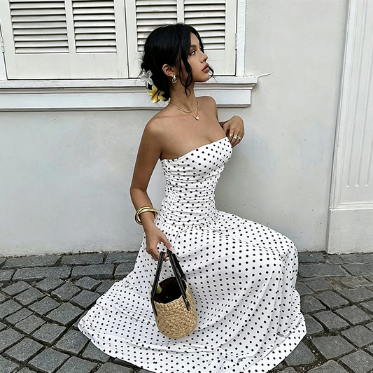 🎉 Rea 2026 – Över 46 000 sålda!💞 Off-shoulder-klänning med prickmönster för damer – tidlös charm möter modern elegans 🌸