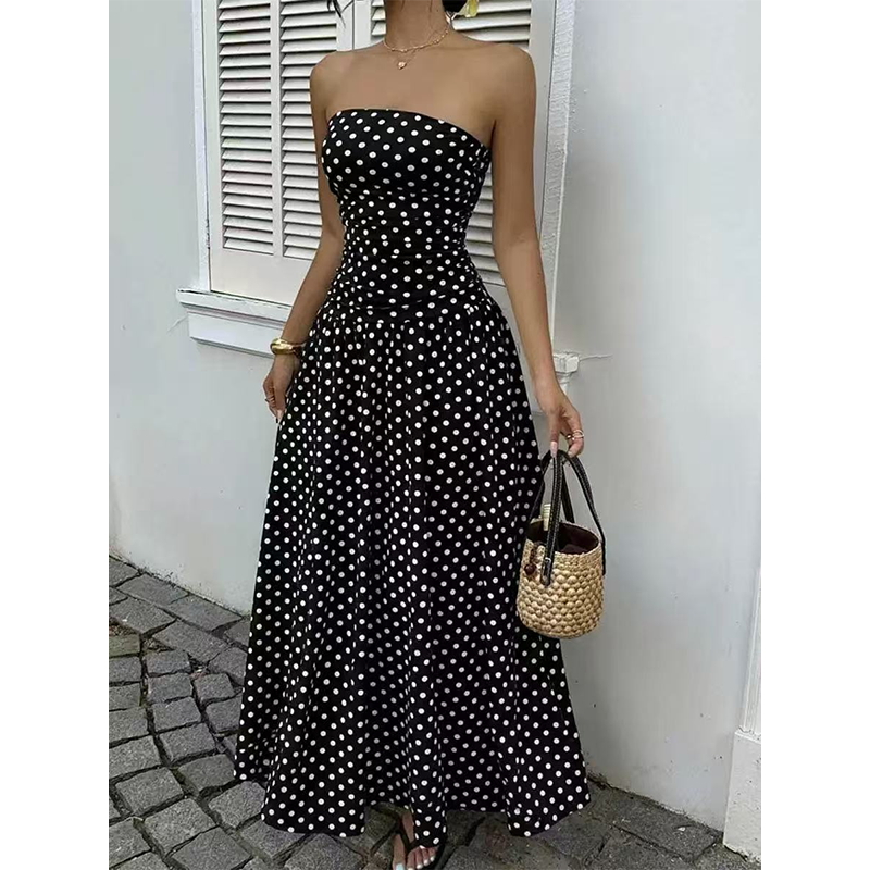 🎉 Rea 2026 – Över 46 000 sålda!💞 Off-shoulder-klänning med prickmönster för damer – tidlös charm möter modern elegans 🌸