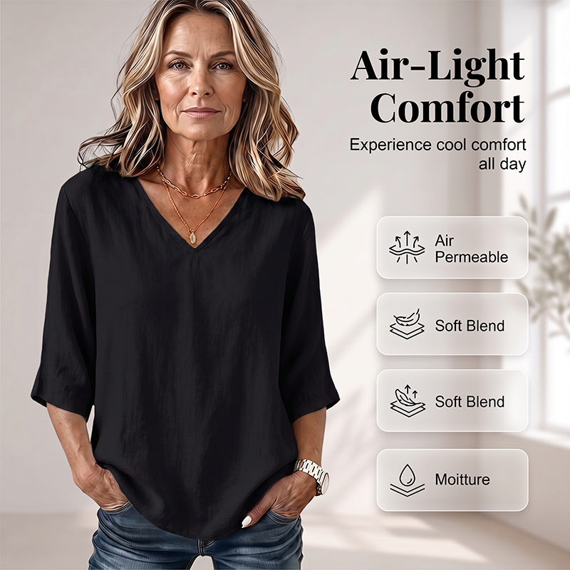 👚 50% RABATT NU! ✨ V-ringad Damblus – Bekväm Vardagsstil med Elegant Passform – Perfekt för Kontor & Fritid – Andningsbar & Lätt 🌸
