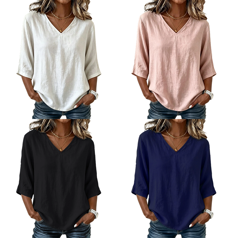 👚 50% RABATT NU! ✨ V-ringad Damblus – Bekväm Vardagsstil med Elegant Passform – Perfekt för Kontor & Fritid – Andningsbar & Lätt 🌸