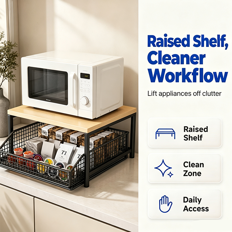 🏠 50% RABATT NU! ☕ 2-plans Mikrovågsugnsställ – Frigör Köksyta med Smart Förvaring – Perfekt för Kaffehörn, Småköp & Studentkök 🧺