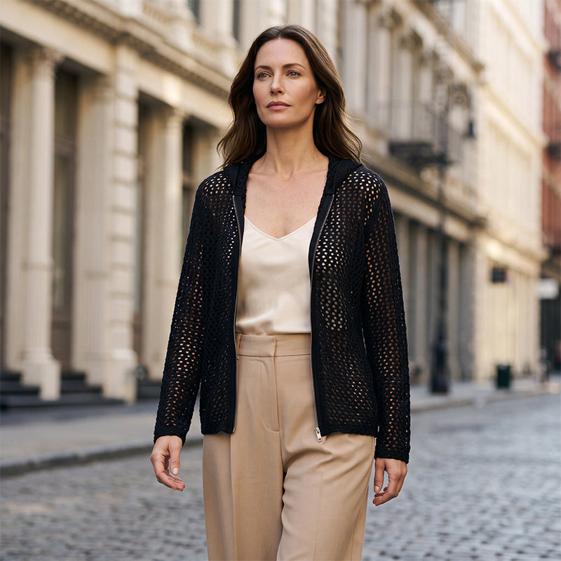 🧥 50% RABATT NU! 🌸 Lättviktig Hålmönstrad Långärmad Tröja – Andningsbar & Stilren – Perfekt för Vår & Sommar – Dragkedja & Lös Passform ☀️