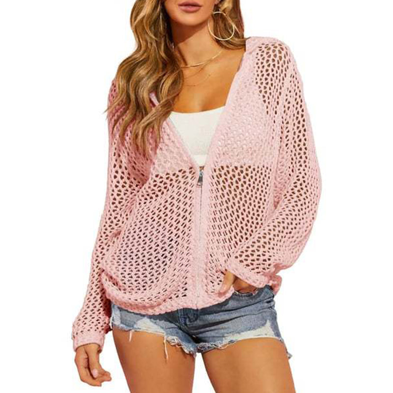 🧥 50% RABATT NU! 🌸 Lättviktig Hålmönstrad Långärmad Tröja – Andningsbar & Stilren – Perfekt för Vår & Sommar – Dragkedja & Lös Passform ☀️