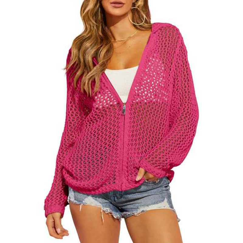 🧥 50% RABATT NU! 🌸 Lättviktig Hålmönstrad Långärmad Tröja – Andningsbar & Stilren – Perfekt för Vår & Sommar – Dragkedja & Lös Passform ☀️