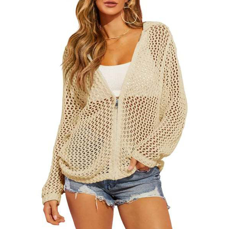 🧥 50% RABATT NU! 🌸 Lättviktig Hålmönstrad Långärmad Tröja – Andningsbar & Stilren – Perfekt för Vår & Sommar – Dragkedja & Lös Passform ☀️