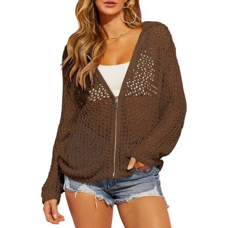 🧥 50% RABATT NU! 🌸 Lättviktig Hålmönstrad Långärmad Tröja – Andningsbar & Stilren – Perfekt för Vår & Sommar – Dragkedja & Lös Passform ☀️