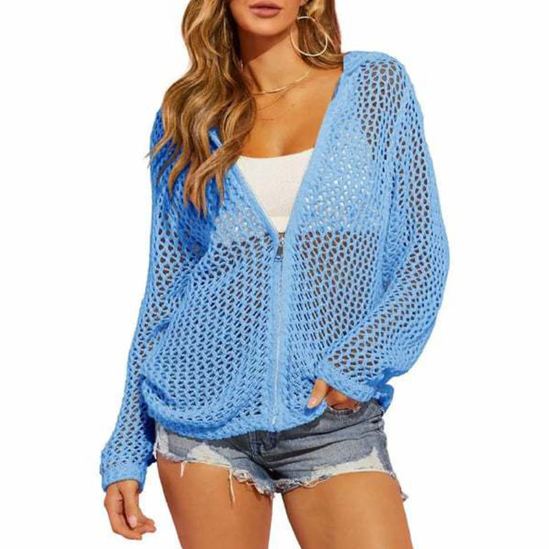🧥 50% RABATT NU! 🌸 Lättviktig Hålmönstrad Långärmad Tröja – Andningsbar & Stilren – Perfekt för Vår & Sommar – Dragkedja & Lös Passform ☀️