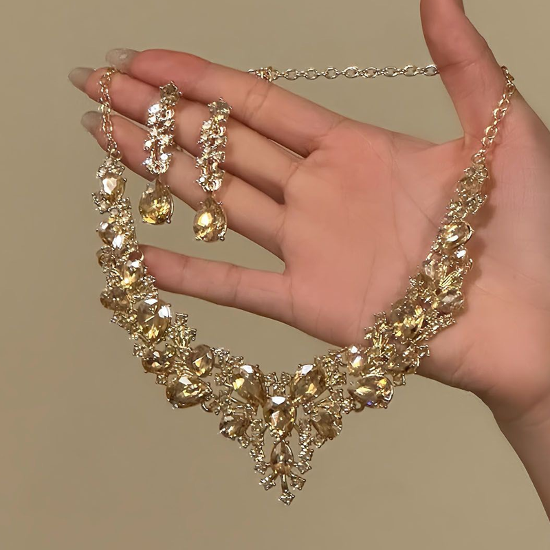 🌸 50% RABATT NU! 🌸 Elegant Gul Gnistrande Strass-Smycken