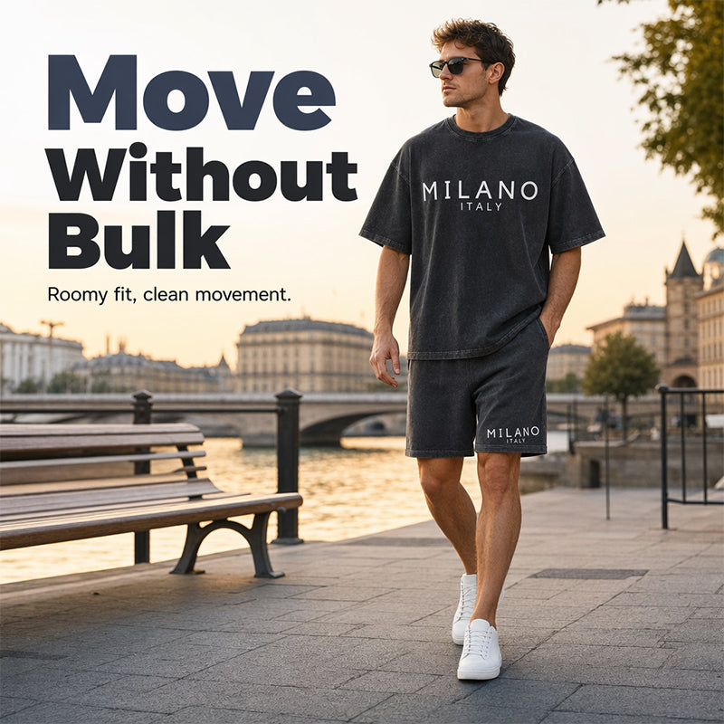 👕🩳 Set med T-shirt och shorts för män – 50 % rabatt! Avslappnad passform, andas bra, perfekt för sommardagar och avkoppling. 🔥☀️