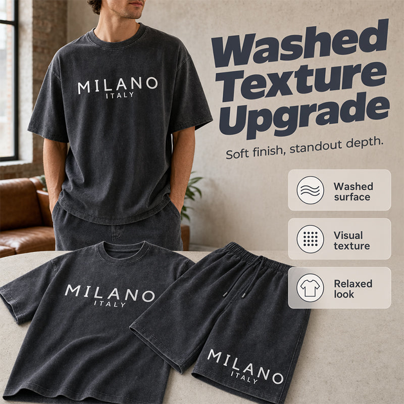 👕🩳 Set med T-shirt och shorts för män – 50 % rabatt! Avslappnad passform, andas bra, perfekt för sommardagar och avkoppling. 🔥☀️