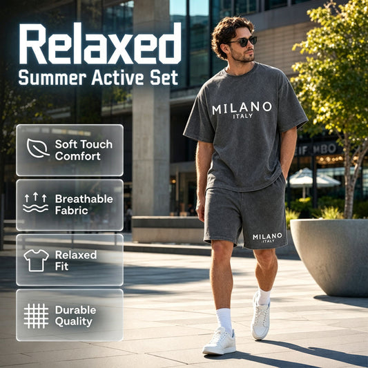 👕🩳 Set med T-shirt och shorts för män – 50 % rabatt! Avslappnad passform, andas bra, perfekt för sommardagar och avkoppling. 🔥☀️