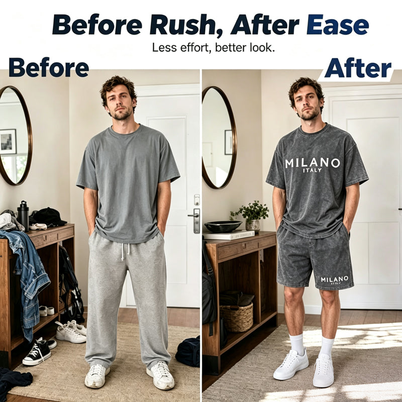 👕🩳 Set med T-shirt och shorts för män – 50 % rabatt! Avslappnad passform, andas bra, perfekt för sommardagar och avkoppling. 🔥☀️