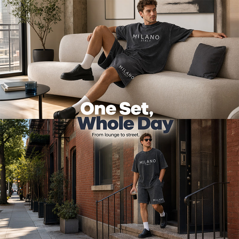 👕🩳 Set med T-shirt och shorts för män – 50 % rabatt! Avslappnad passform, andas bra, perfekt för sommardagar och avkoppling. 🔥☀️