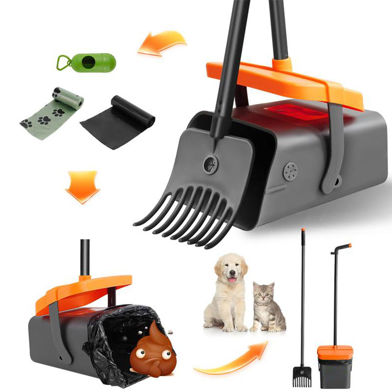 Set med hundbajsskopa med långt handtag