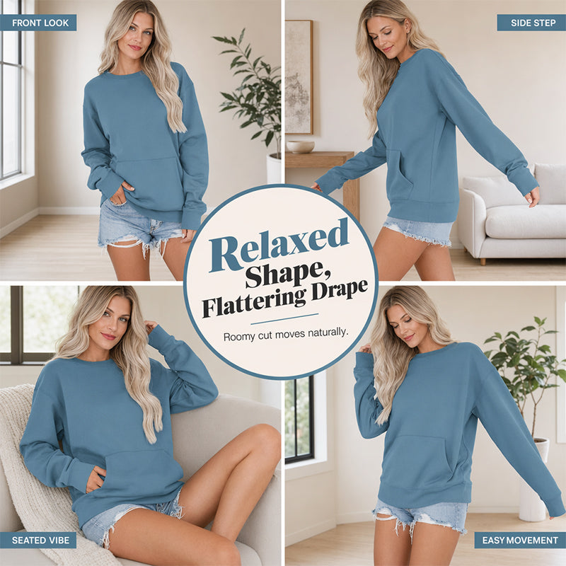 Oversized-tröja med rund hals för damer 👕 Mysig, rymlig och perfekt för avslappnade dagar ✨