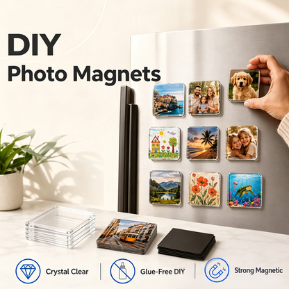 🔥50 % RABATT!!📢✨ Sett med gjennomsiktig akryl til å lage egne kjøleskapsmagneter – gjør bilder, tegninger og små minner om til personlige kjøleskapsmagneter – en morsom håndverksaktivitet til hjemmet og som gave 🧲