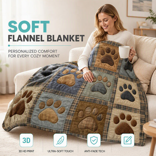 🐾 55 % RABATT NÅ! 🧶 Søt flanellteppe med poteavtrykk – koselig varme, levende trykk og allsidig – perfekt til sofaen, sengen og dyrevennlige hjem 🏠