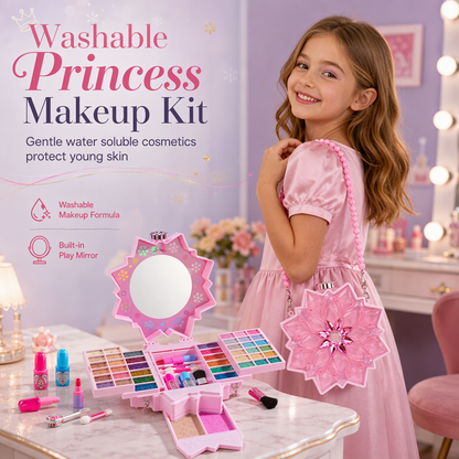 💄 TIDSBEGRENSET 50 % RABATT! ✨ Vaskbart prinsessesminkesett – Trygt og giftfritt sminkeleke for barn 👸