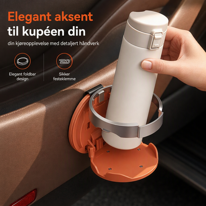 ⏳50 % rabatt i en begrenset periode⏰Sammenleggbar koppholder til bildøren — stor diameter, førsteklasses kunstlær, festes med klips🚗☕