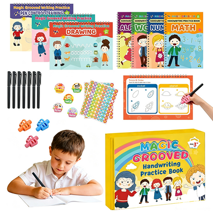 ⏳Begrenset tilbud – 50 % rabatt!!✏️Magic Grooved-sett med øvingshefter for håndskrift📖Det du trenger for å øve på kalligrafi