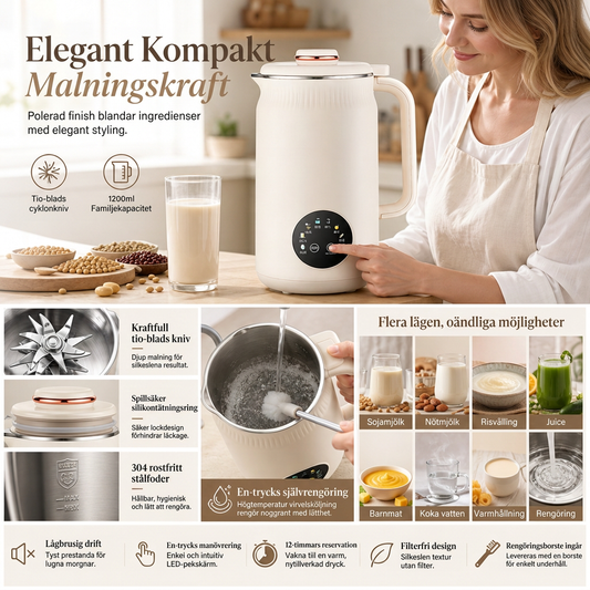 📢📢60 % RABATT NÅ!! ⏰Automatisk soyamelkmaskin for husholdningsbruk og kraftig blender med 1500 ml kapasitet, filterfri, multifunksjonell matprosessor med 10 kniver og innvendig foring i rustfritt stål 304🥛