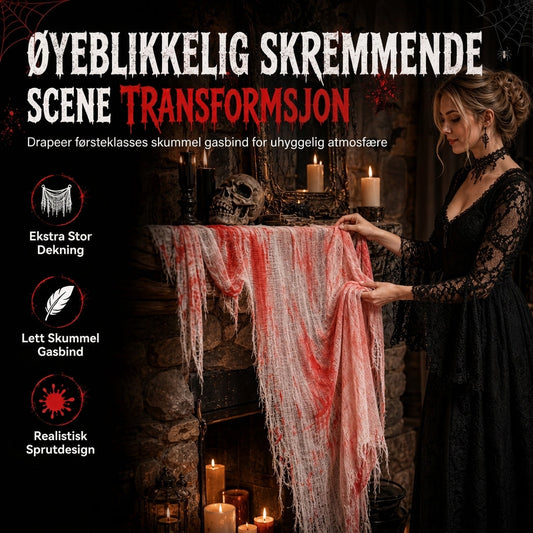 Halloween skummelt stoff gasbind hengende dekorasjon 215 x 500 cm stort stoffrekvisitt til spøkelseshus og festesceneoppsett