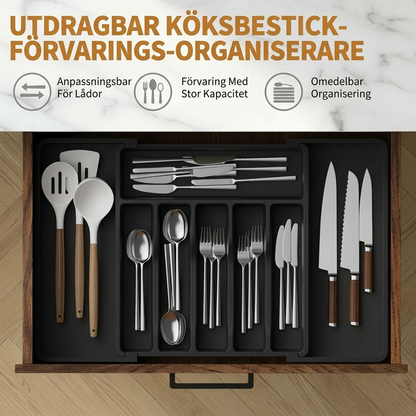 🍽️50 % RABATT🍴Uttrekkbar bestikkurganiserer, praktisk oppbevaring av kjøkkenredskaper🗄️