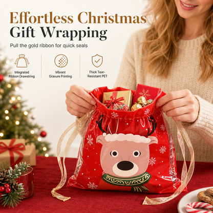 🎄 50 % RABATT NÅ! 🍬 10-pakning med julegaveposer med snøring til godteri – miljøvennlige, festlige og enkle å lukke – perfekte til julegodteri og gaver ✨