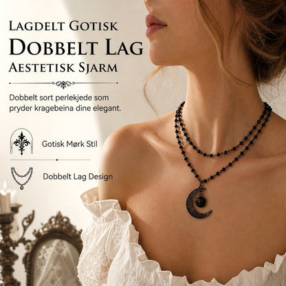 🎁Nyankomster 50 % RABATT💥Gotisk mørk krystallperlekjede med hulmåneanheng i legering