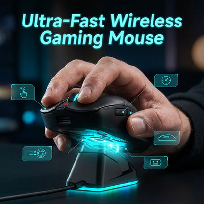 🖱️ BLITZTILBUD: 50 % RABATT! Lett trådløs gamingmus på 65 g – trippel tilkobling: 2,4 GHz/Bluetooth/kabel, 12 000 DPI-sensor og magnetisk RGB-ladestasjon for presis og komfortabel spilling 🎮✨