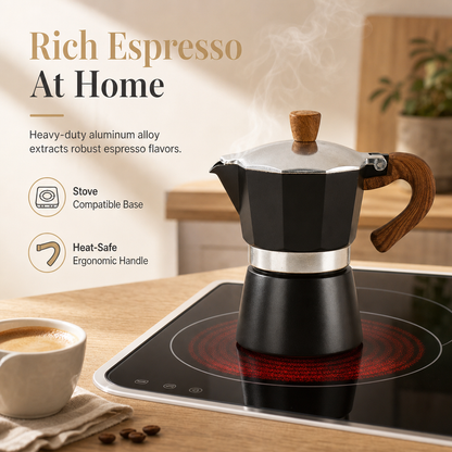 ☕ Klassisk mokakanne: 8-kantet design, fyldig crema, aluminium, 150/300 ml
