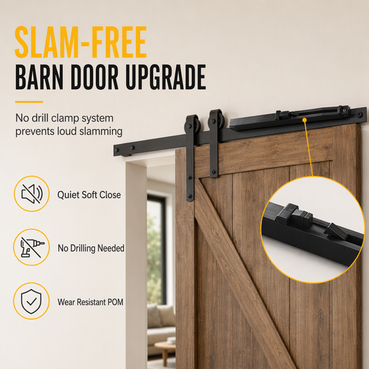 ⏳🔥50 % RABATT I BEGRENSET TID! ⏰🛡️ Mekanisme for myk lukking av skyvedører til låvedører – uten boring, lydløs lukking, holdbar 🚪✨
