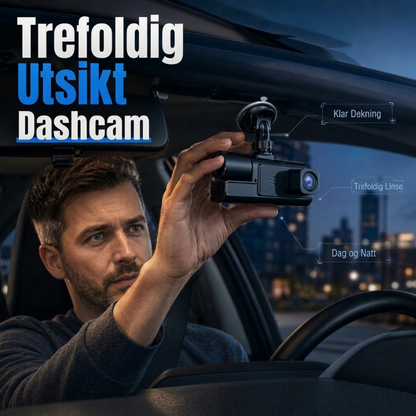 🚗🎥 50 % RABATT! Dashcam med 3 Full HD 1080p-objektiver – foran + i kupeen + bak med ryggekamerafunksjon 🔥