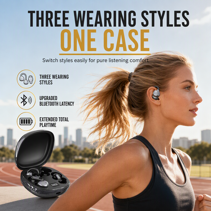🔥Nyhet – 50 % rabatt🎧B115 3-i-1 Bluetooth-øretelefoner ✨ Øreklips · In-ear · Sovemodus | 🔇 Støyreduksjon | 🔋 Ekstremt lang batterilevetid | 6 par ørepropper inkludert