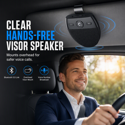📢📢 50 % RABATT🚗 SP11 håndfri Bluetooth-høyttaler for solskjerm i bil med vibrasjonsaktivert autostart, A2DP-støtte og stemmestyrt oppringing