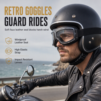 ⏳🔥50 % RABATT I BEGRENSET TID! ⏰💥Retro motorsykkelbriller – vindtette, bruddsikre glass, vintage-stil 🕶️