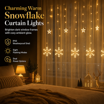 ❄️ 50 % RABATT! ✨ LED-snøfnugg-gardinbelysning – Vanntett og festlig dekorasjon ✨