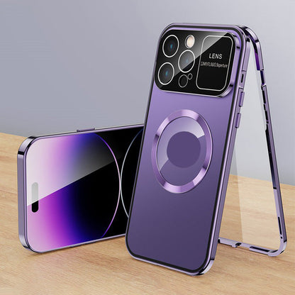 Anti-Peep Double-Sided Glass Magnetic Metal Frame Phone Case For iPhone